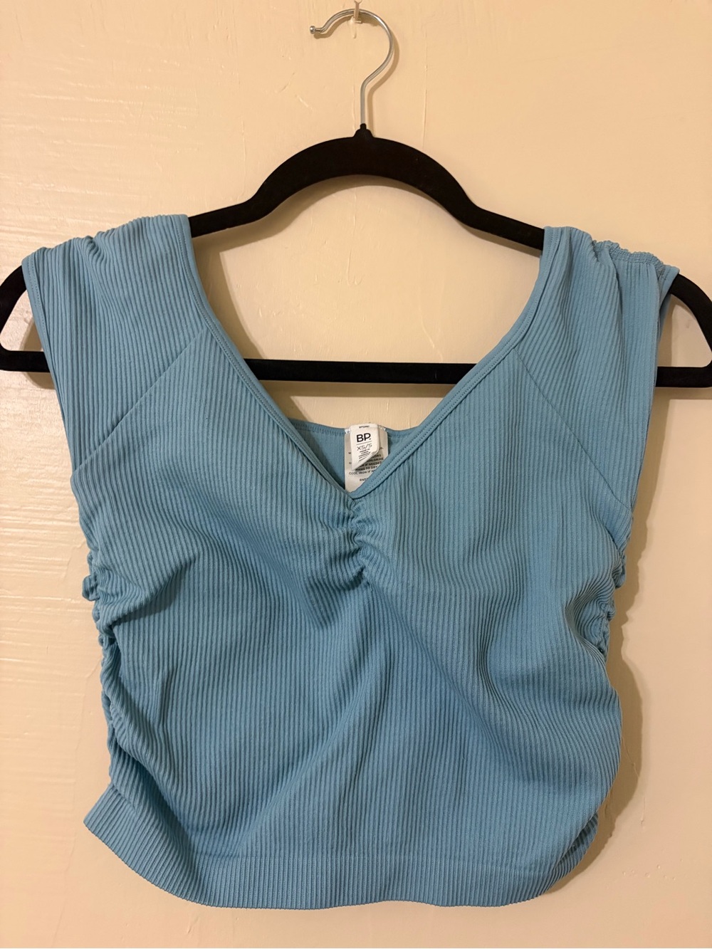 bp Light Blue Ribbed V-Neck Crop Top